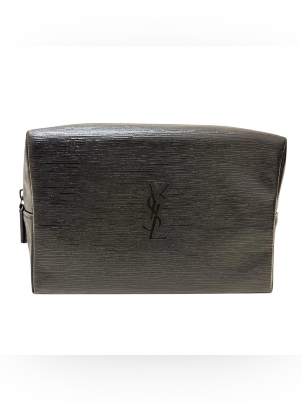 Saint Laurent Black Textured Toiletry Case with Embossed YSL
